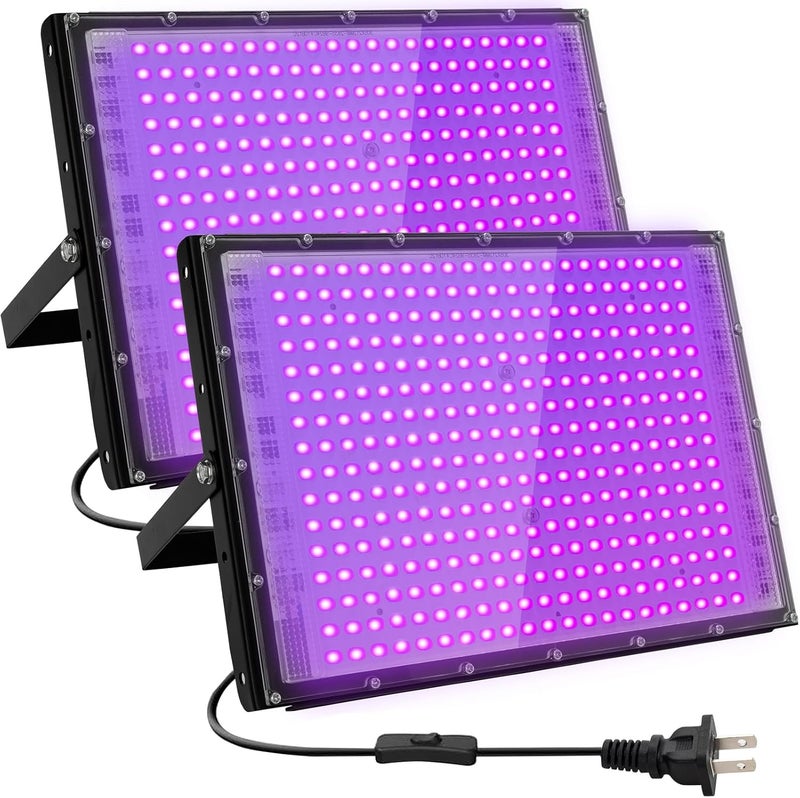 Waygor 300W LED Black Lights for Glow Party, Halloween Black Light Flood Light IP65 Waterproof 395nm UV Blacklight Floodlight Purple BlackLights Spotlight Fluorescent UV Light Lamp for Decor (2 Pack) - Image 1